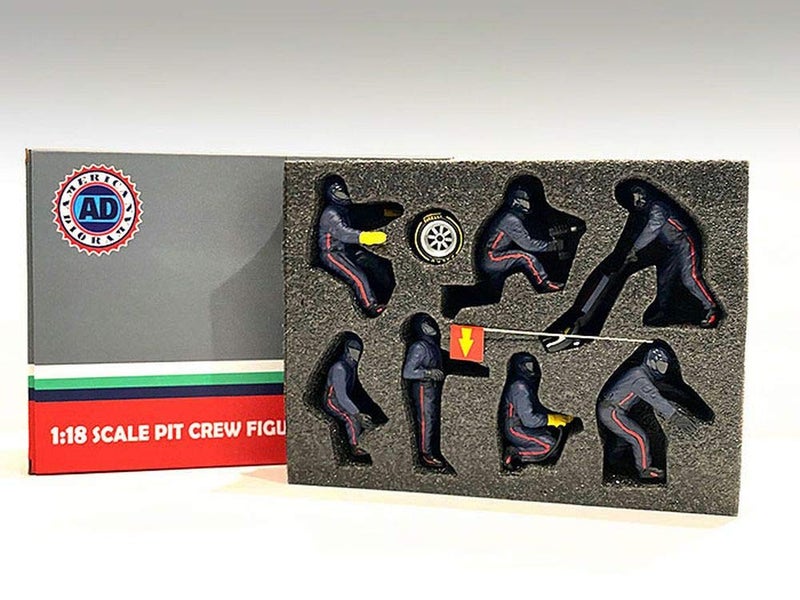 American Diorama Formula One F1 Pit Crew 7 Figurine Set Team Blue for 1/18 Scale Models